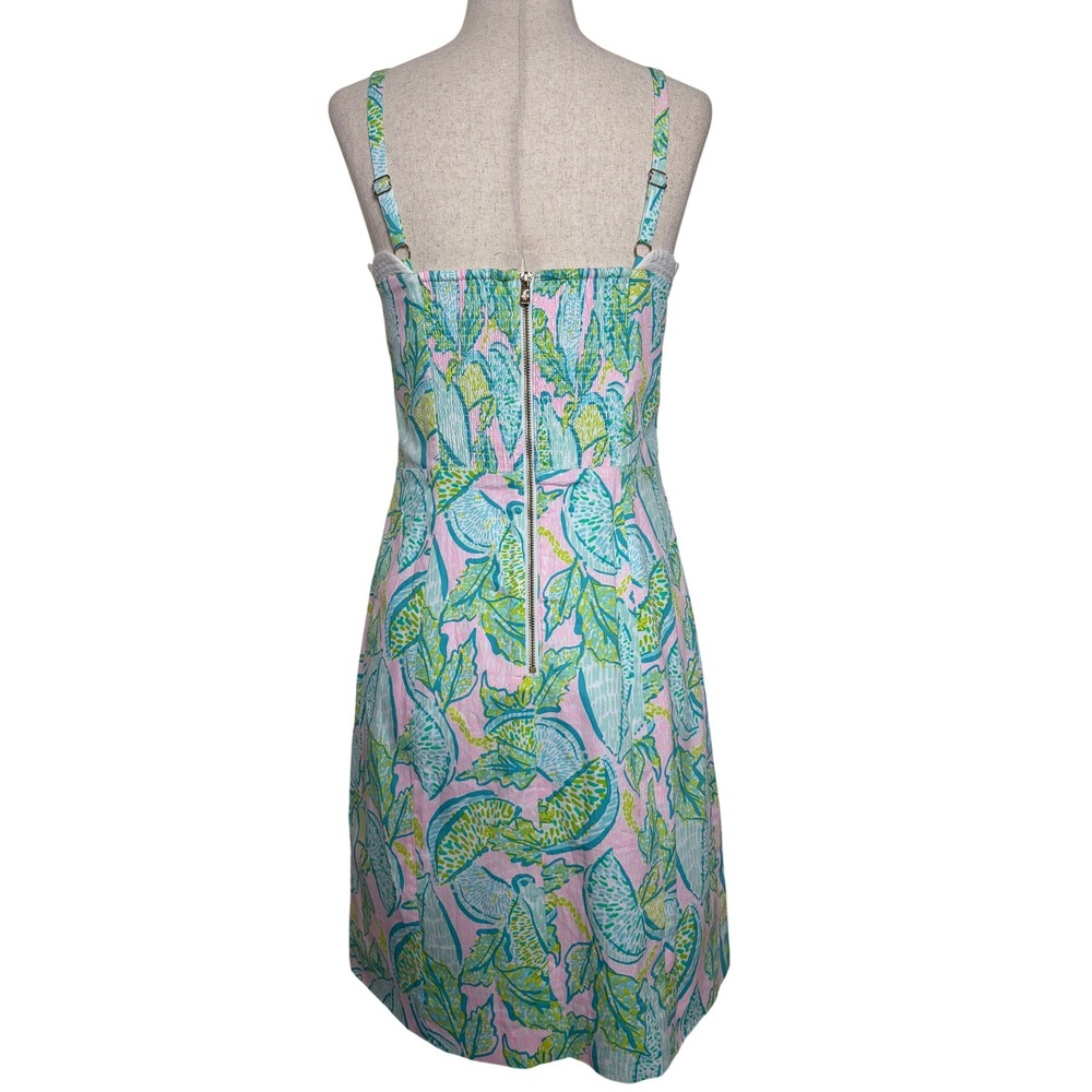 Lilly Pulitzer Women Pink Green Citrus Scallop Trim Smocked Shift Dress Size 4 - Picture 5 of 7